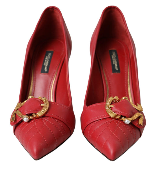 Red Devotion Leather Heels Pumps Shoes-Dolce & Gabbana-LabelTerrace.com