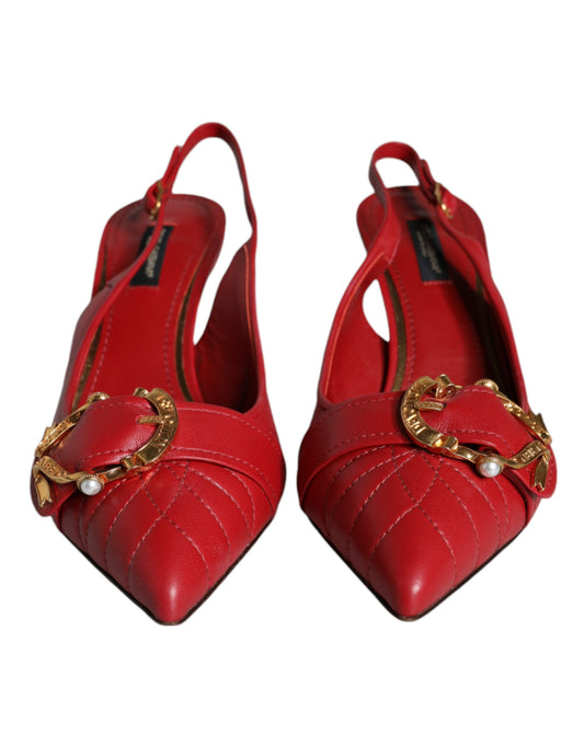 Red Devotion Leather Heels Slingback Shoes-Dolce & Gabbana-LabelTerrace.com
