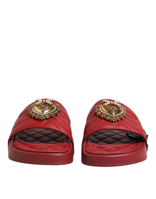 Red Devotion Matelassé Leather Slides Shoes-Dolce & Gabbana-LabelTerrace.com