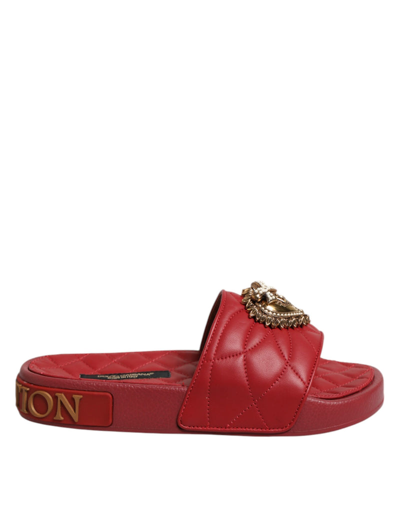 Red Devotion Matelassé Leather Slides Shoes-Dolce & Gabbana-LabelTerrace.com