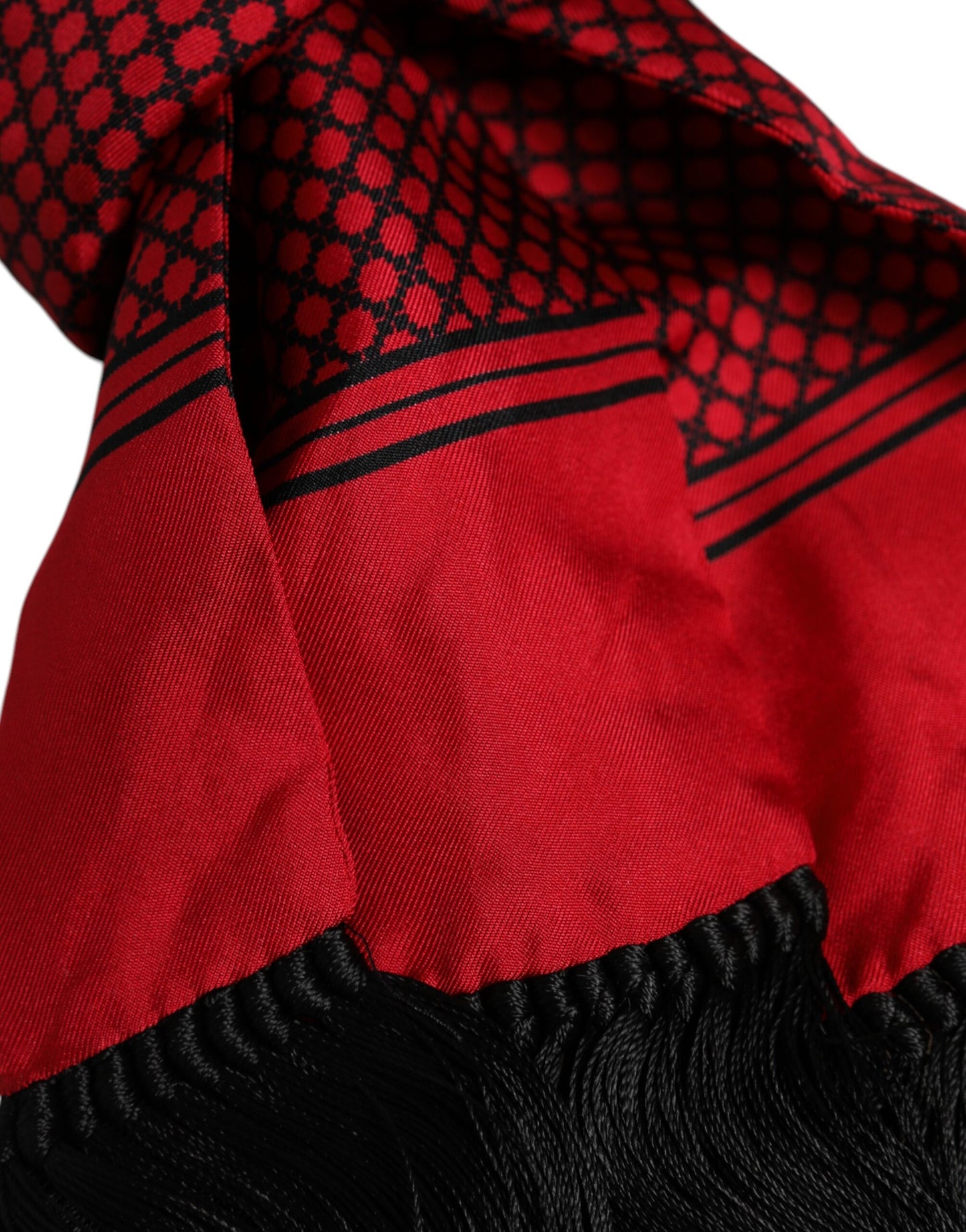 Red Dotted Silk Fringes Men Foulard Scarf-Dolce & Gabbana-LabelTerrace.com