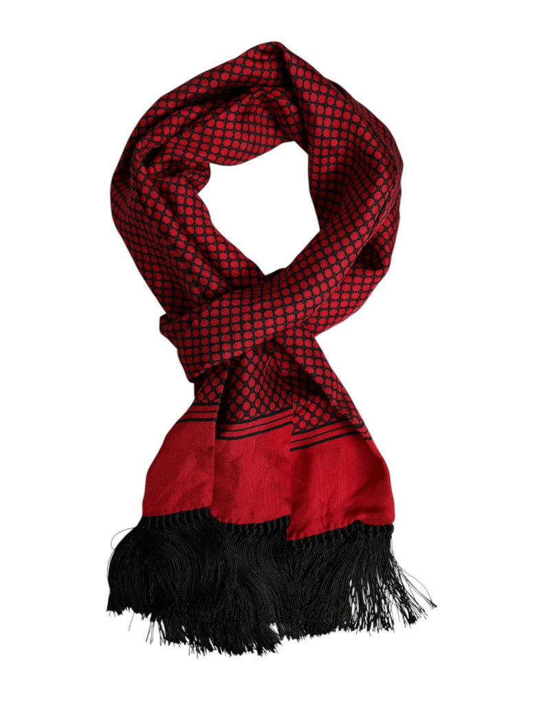 Red Dotted Silk Fringes Men Foulard Scarf-Dolce & Gabbana-LabelTerrace.com
