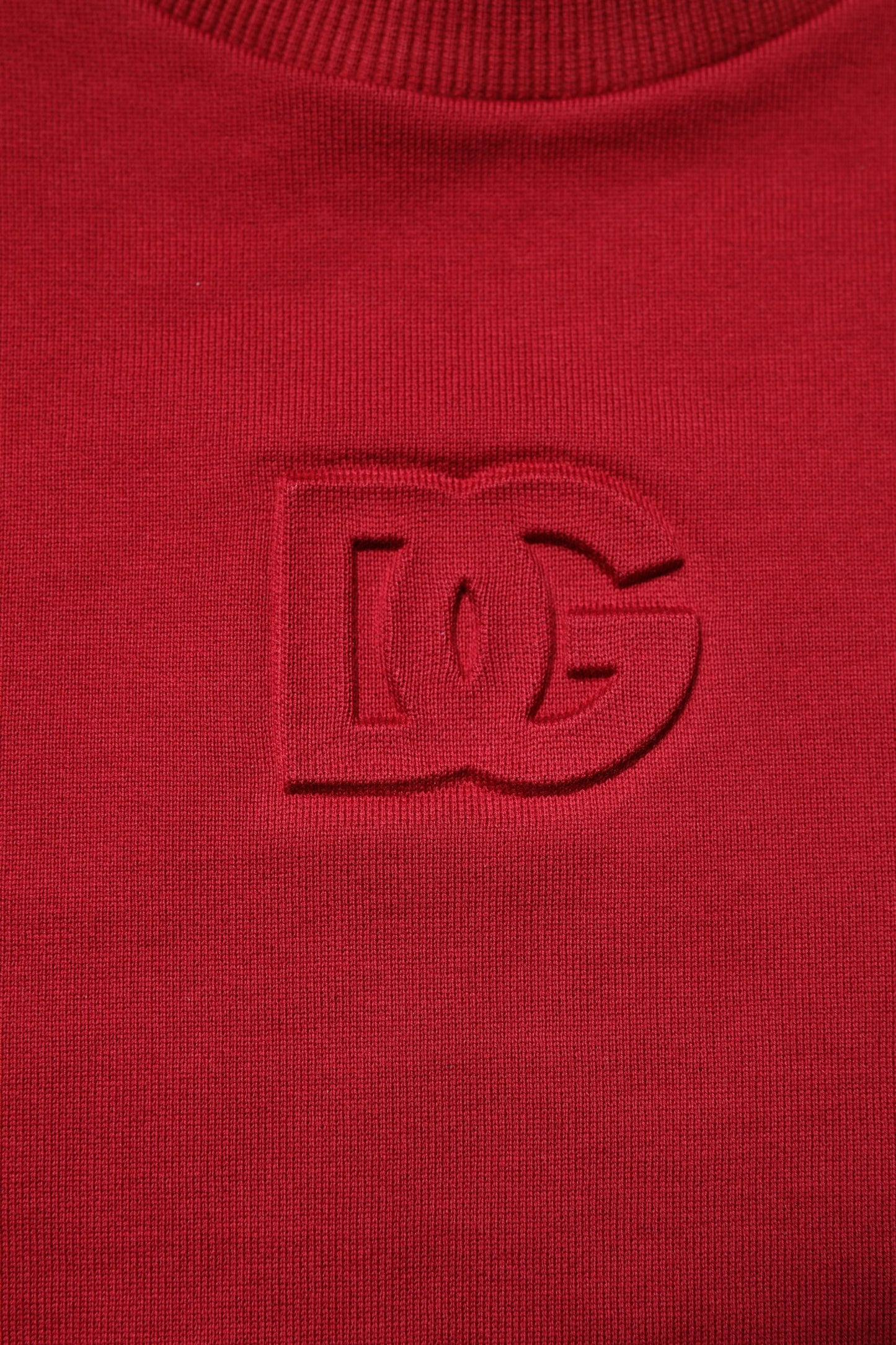 Red Embossed Logo Cotton Crew Neck Sweater-Dolce & Gabbana-LabelTerrace.com
