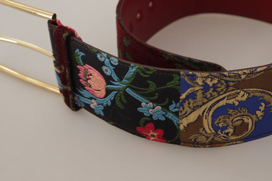 Red Embroidered Leather Gold Logo Metal Buckle Belt-Dolce & Gabbana-LabelTerrace.com