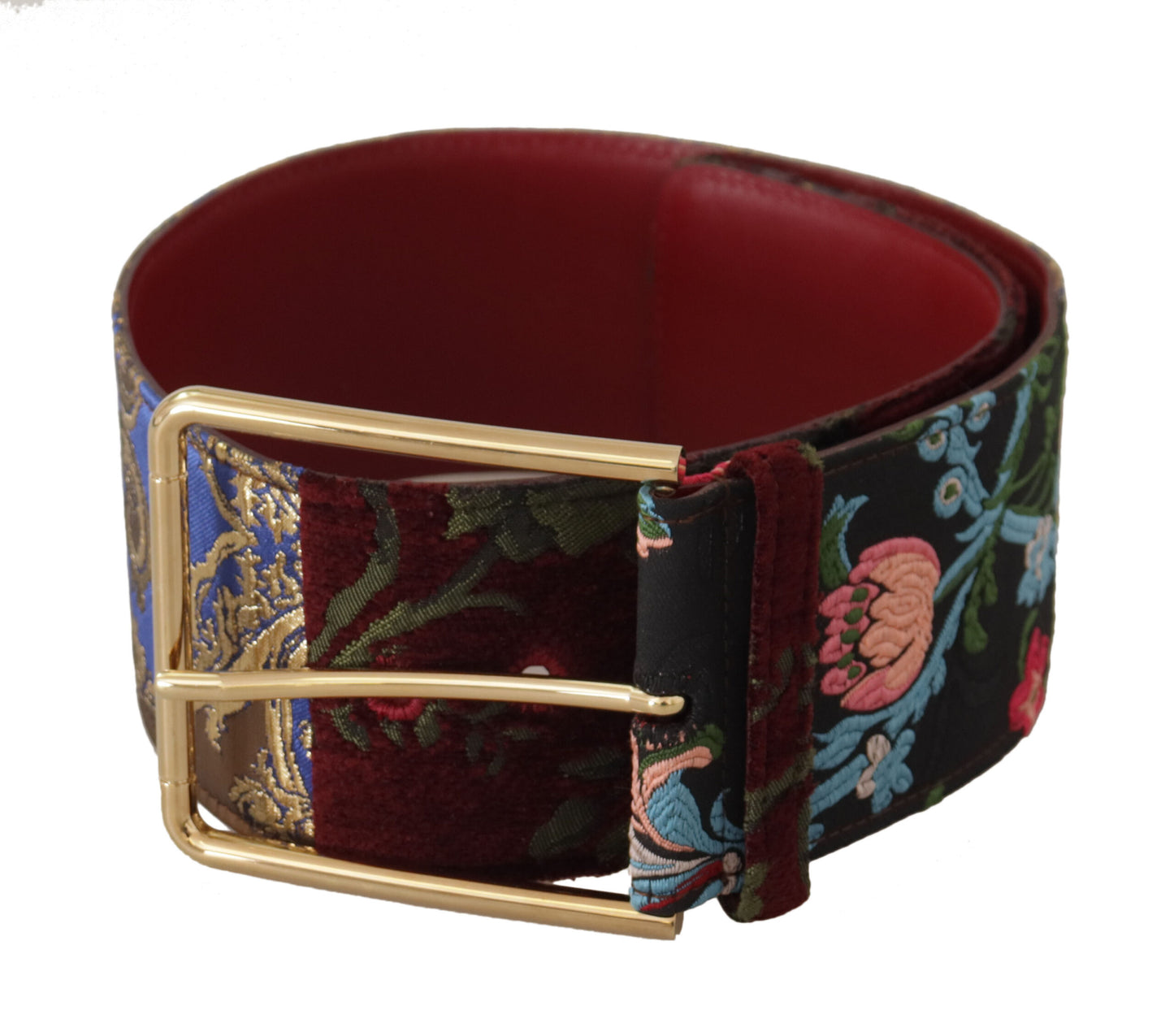 Red Embroidered Leather Gold Logo Metal Buckle Belt-Dolce & Gabbana-LabelTerrace.com