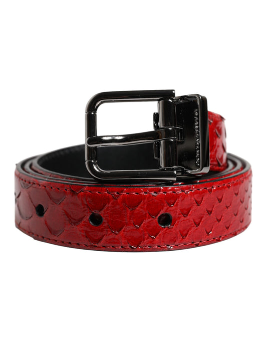 Red Exotic Leather Brass Metal Buckle Belt-Dolce & Gabbana-LabelTerrace.com