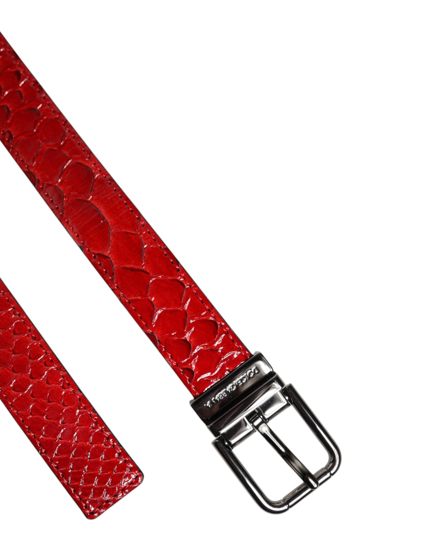 Red Exotic Leather Brass Metal Buckle Belt-Dolce & Gabbana-LabelTerrace.com