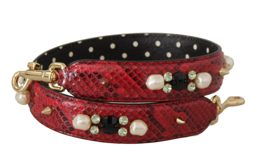 Red Exotic Leather Crystals Bag Shoulder Strap-Dolce & Gabbana-LabelTerrace.com