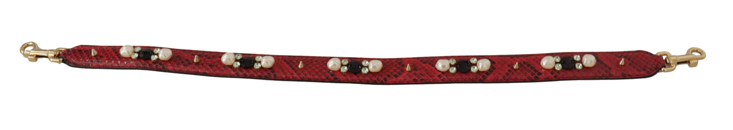 Red Exotic Leather Crystals Bag Shoulder Strap-Dolce & Gabbana-LabelTerrace.com