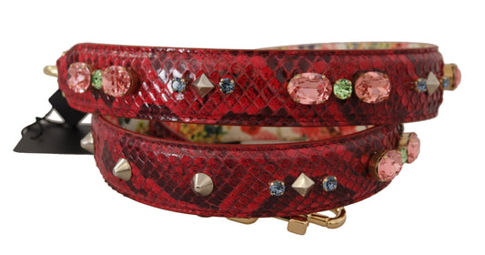 Red Exotic Leather Crystals Reversible Shoulder Strap-Dolce & Gabbana-LabelTerrace.com