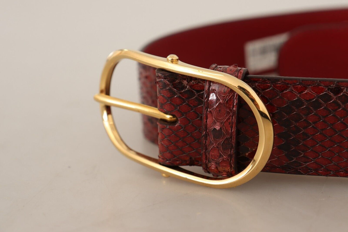 Red Exotic Leather Gold Oval Buckle Belt-Dolce & Gabbana-LabelTerrace.com
