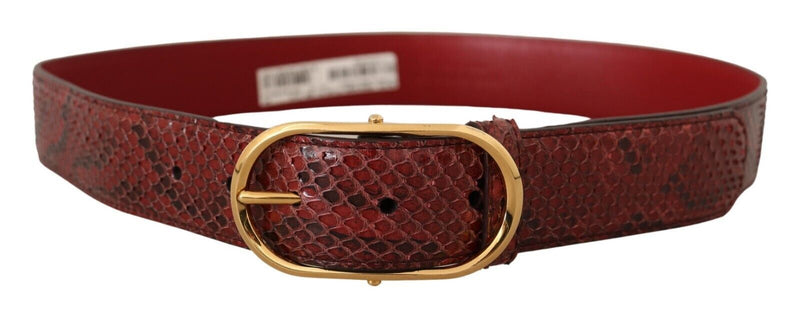 Red Exotic Leather Gold Oval Buckle Belt-Dolce & Gabbana-LabelTerrace.com