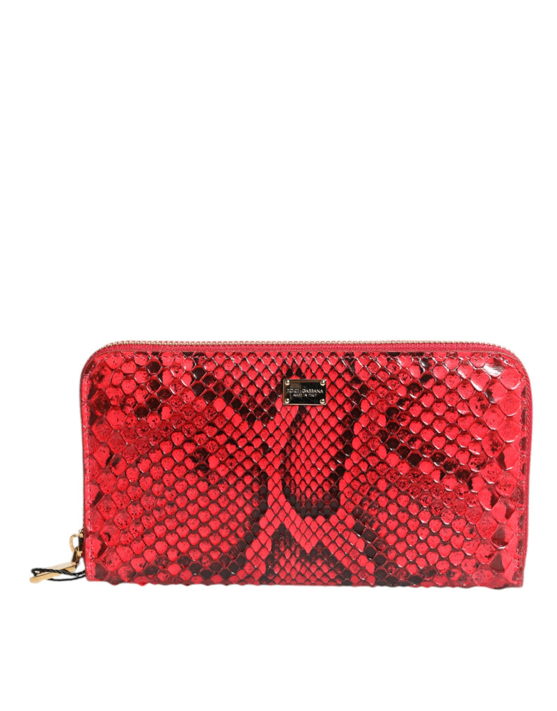 Red Exotic Leather Zip Around Continental Clutch Wallet-Dolce & Gabbana-LabelTerrace.com