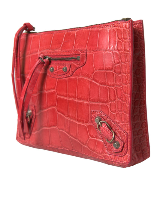 Red Exotic Skin Leather Classic Pouch Purse Wristlet Bag-Balenciaga-LabelTerrace.com