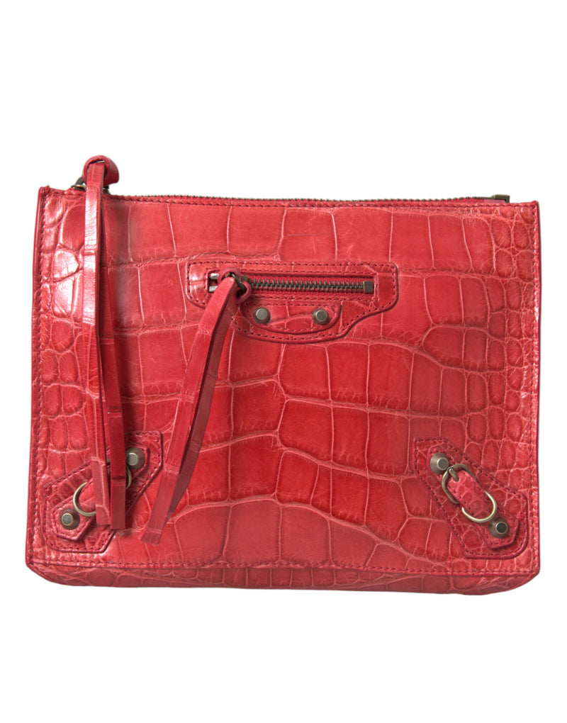 Red Exotic Skin Leather Classic Pouch Purse Wristlet Bag-Balenciaga-LabelTerrace.com