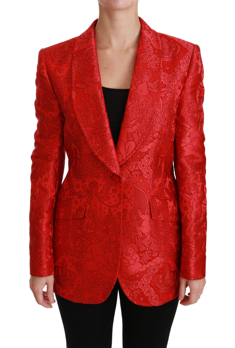 Red Floral Angel Blazer Coat Jacket-Dolce & Gabbana-LabelTerrace.com