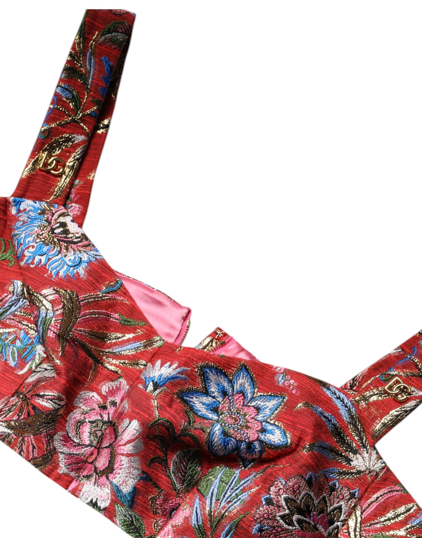 Red Floral Brocade Cropped Bustier Corset Top-Dolce & Gabbana-LabelTerrace.com