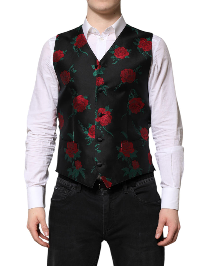Red Floral Brocade Formal Men Waistcoat Vest-Dolce & Gabbana-LabelTerrace.com
