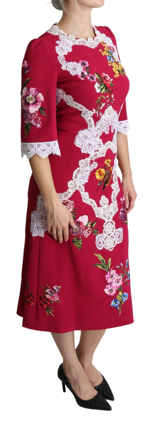 Red Floral Embroidered Sheath Midi Dress-Dolce & Gabbana-LabelTerrace.com