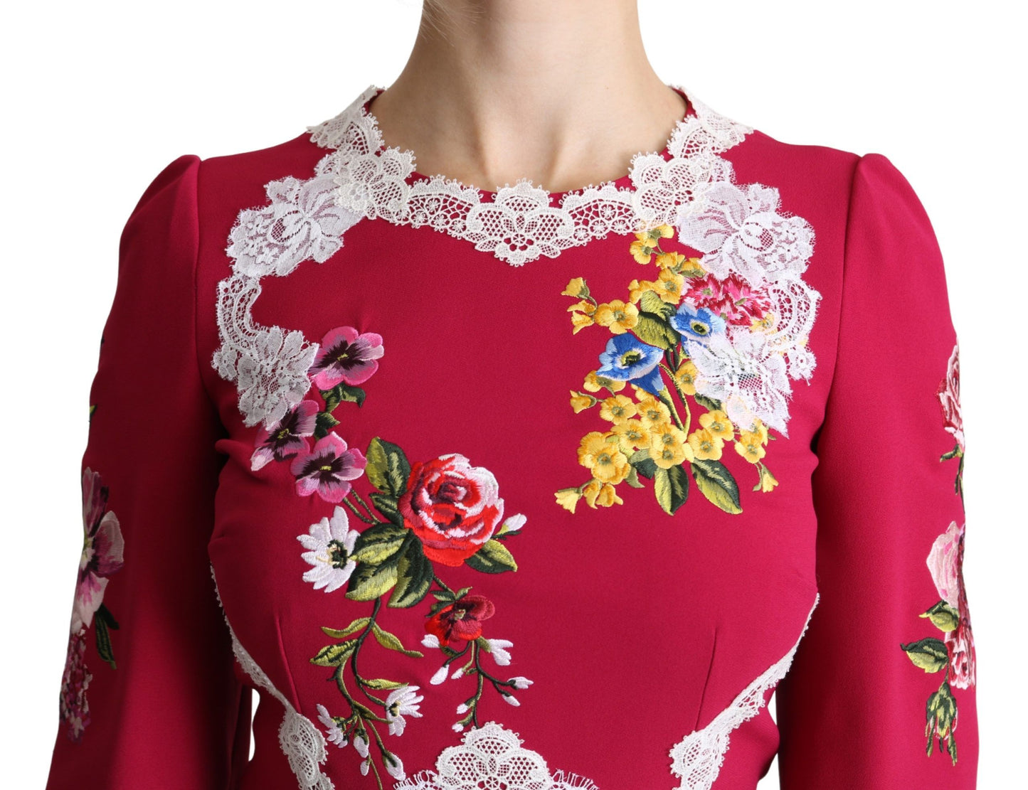 Red Floral Embroidered Sheath Midi Dress-Dolce & Gabbana-LabelTerrace.com