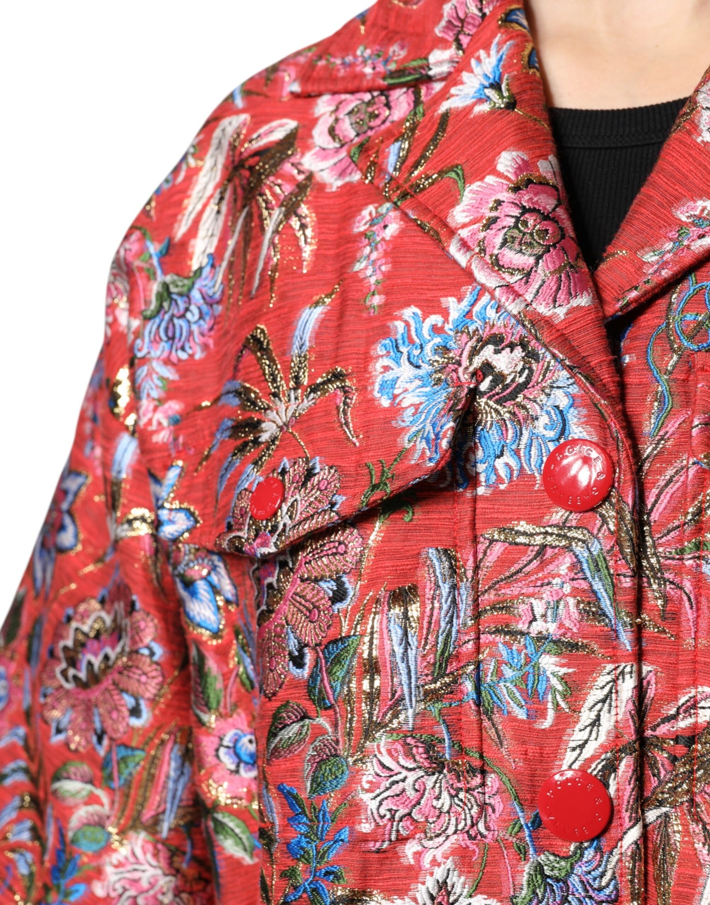 Red Floral Jacquard Button Down Coat Jacket-Dolce & Gabbana-LabelTerrace.com