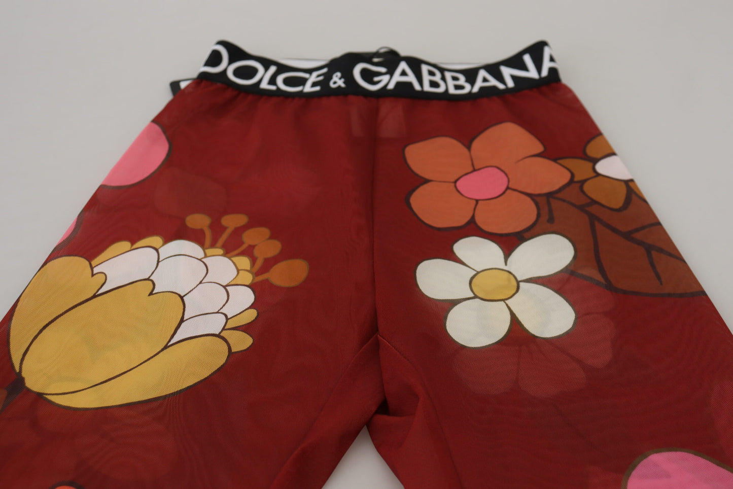 Red Floral Leggings Stretch Waist Pants-Dolce & Gabbana-LabelTerrace.com