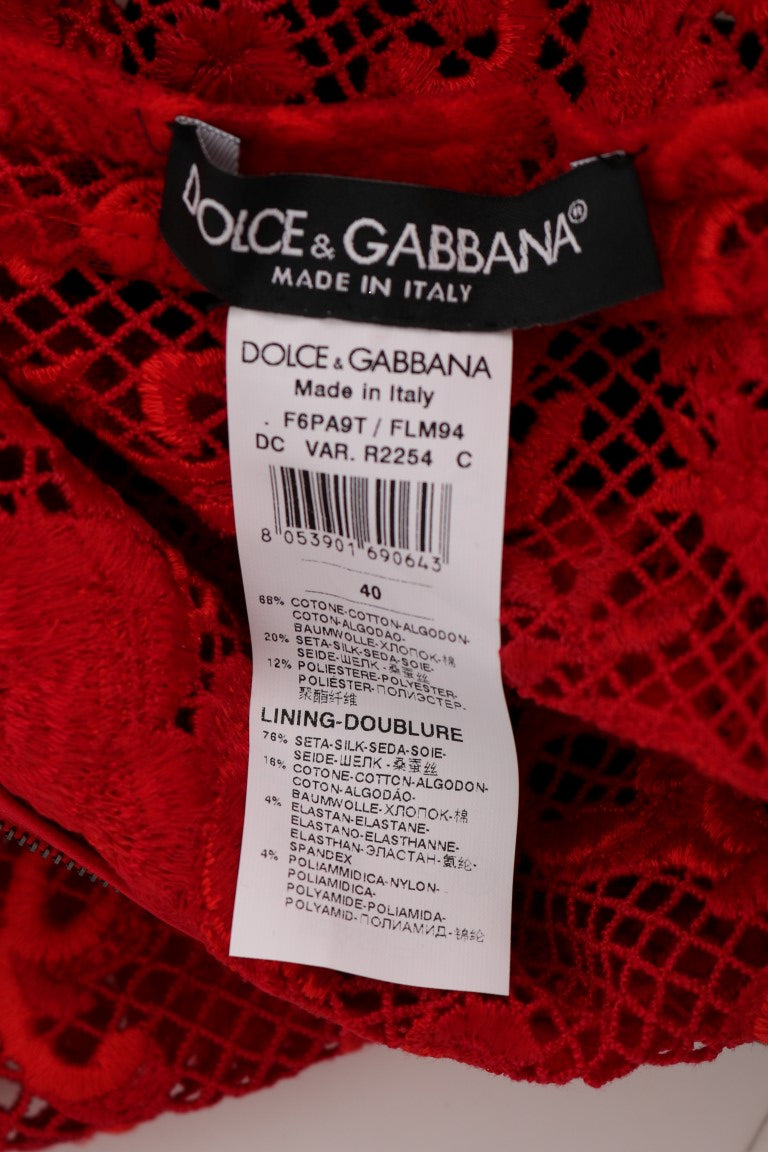 Red Floral Ricamo Sheath Long Dress-Dolce & Gabbana-LabelTerrace.com