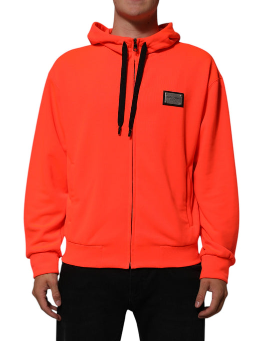 Red Fluorescent Polyester Logo Patch Hoodie Sweater-Dolce & Gabbana-LabelTerrace.com