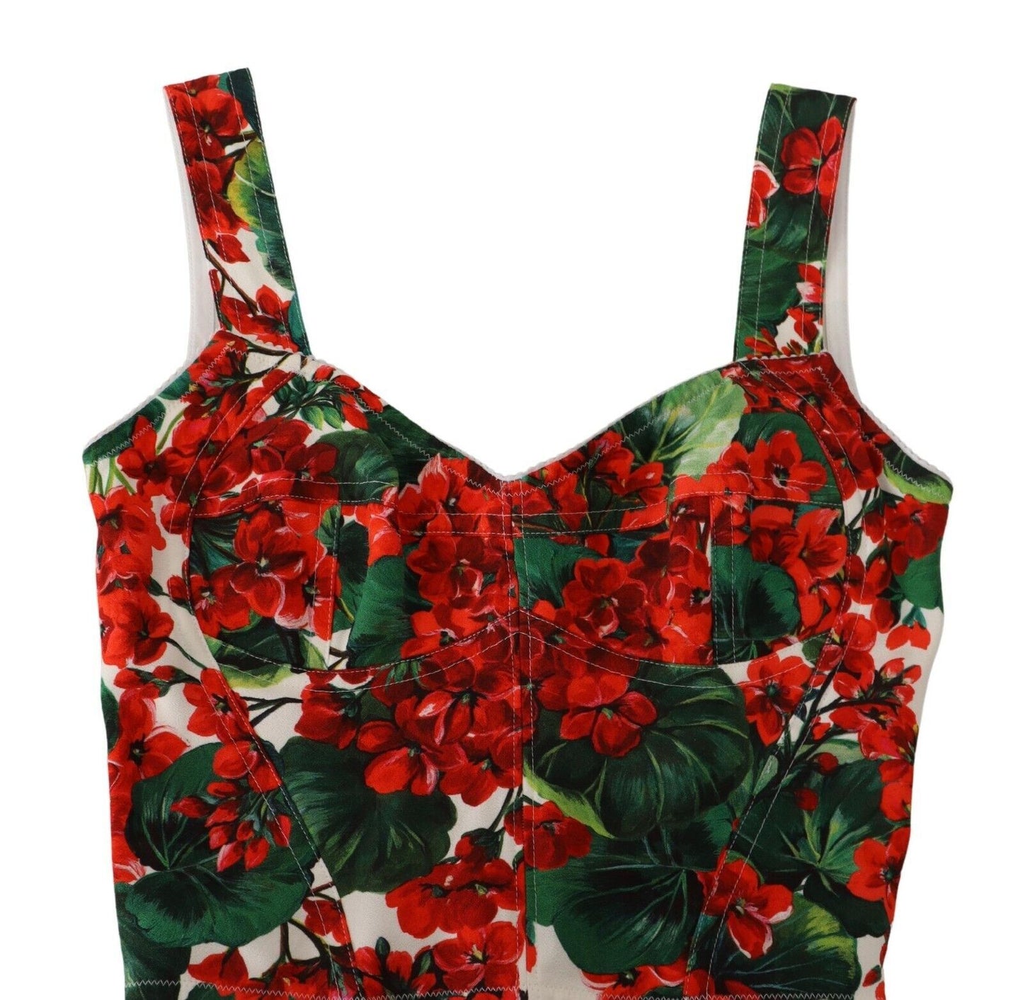 Red Geranium Print Viscose Sweetheart Cropped Top-Dolce & Gabbana-LabelTerrace.com