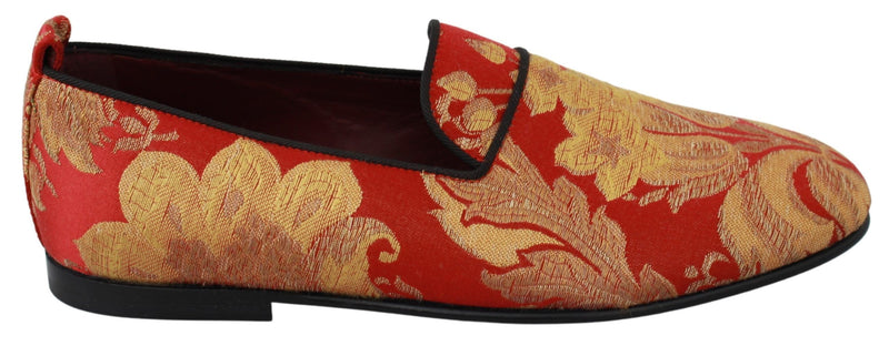 Red Gold Brocade Slippers Loafers Shoes-Dolce & Gabbana-LabelTerrace.com