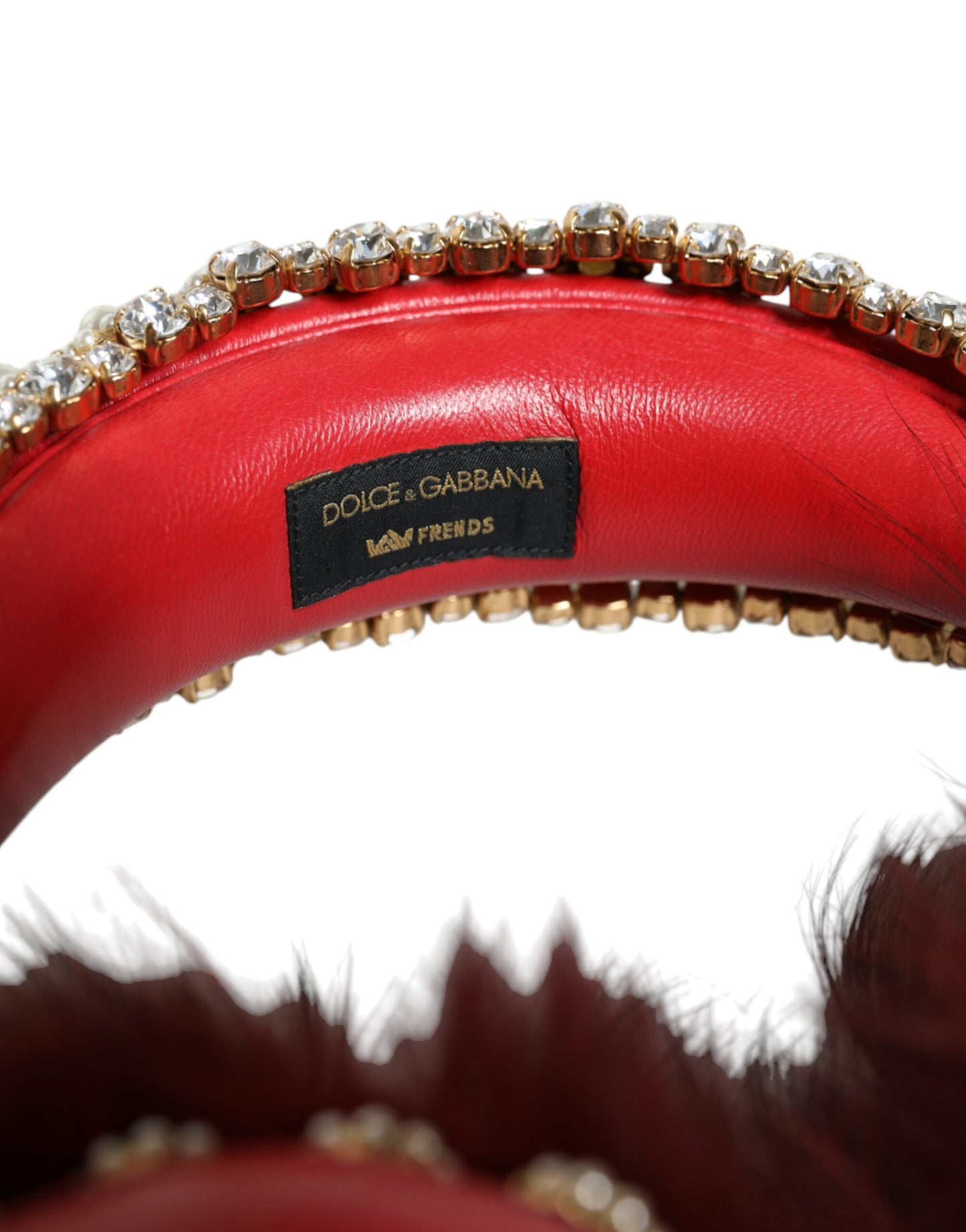 Red Gold Crystal Fur Headset Audio AUX Headphones-Dolce & Gabbana-LabelTerrace.com