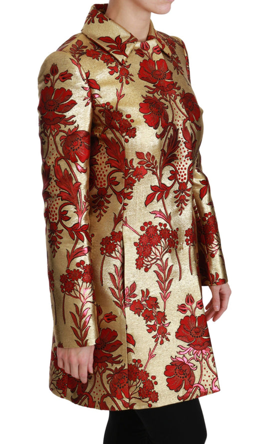 Red Gold Floral Brocade Cape Coat Jacket-Dolce & Gabbana-LabelTerrace.com