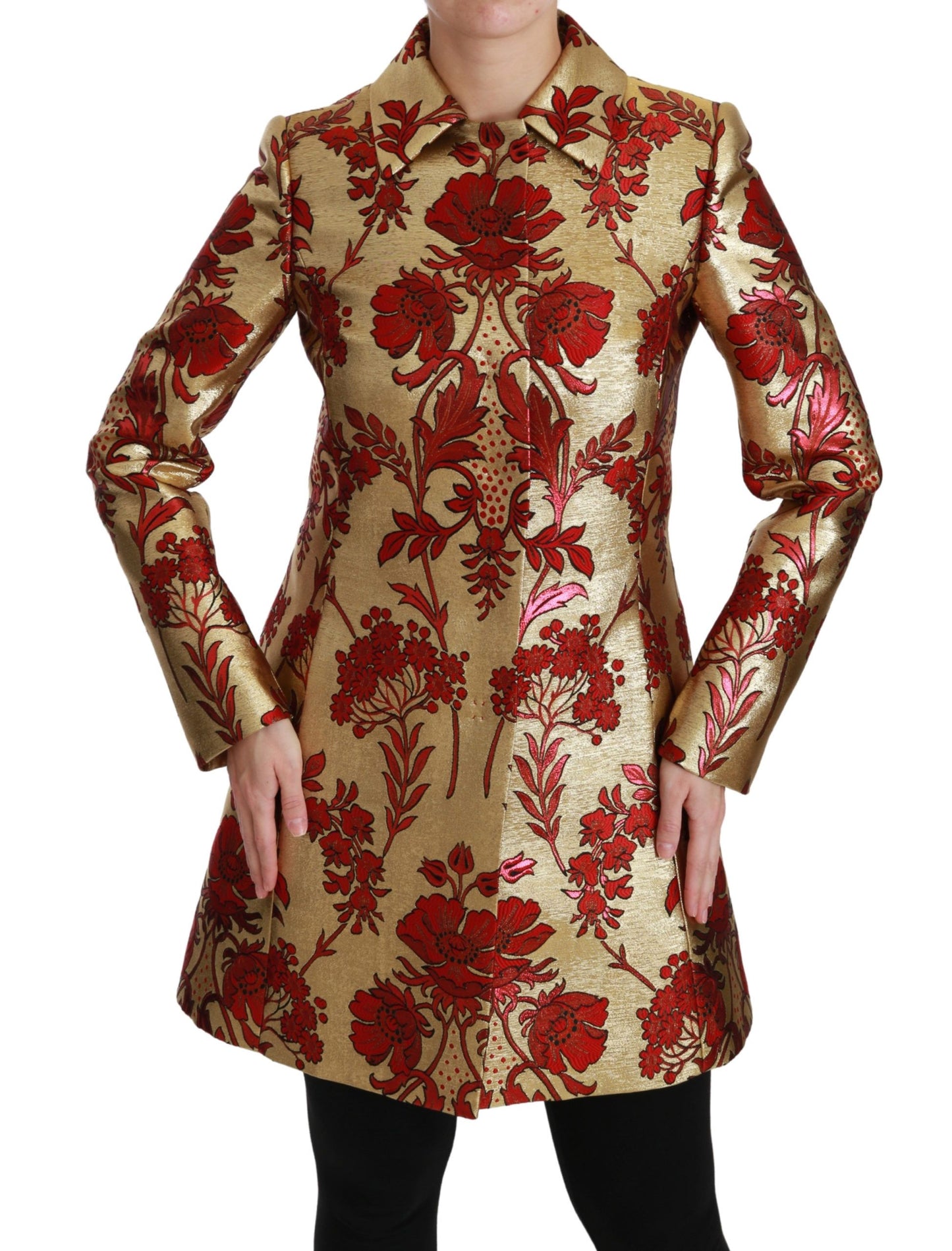 Red Gold Floral Brocade Cape Coat Jacket-Dolce & Gabbana-LabelTerrace.com