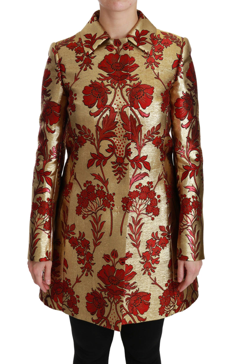 Red Gold Floral Brocade Cape Coat Jacket-Dolce & Gabbana-LabelTerrace.com