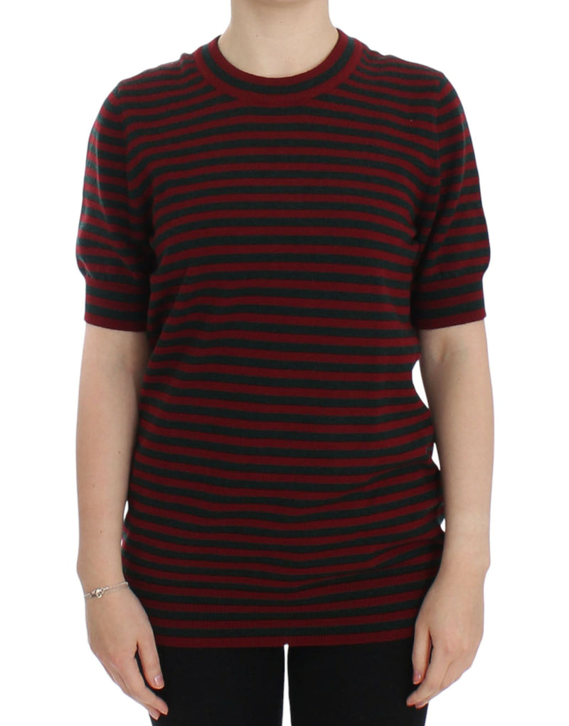 Red Gray Cashmere Short Sleeve Sweater-Dolce & Gabbana-LabelTerrace.com