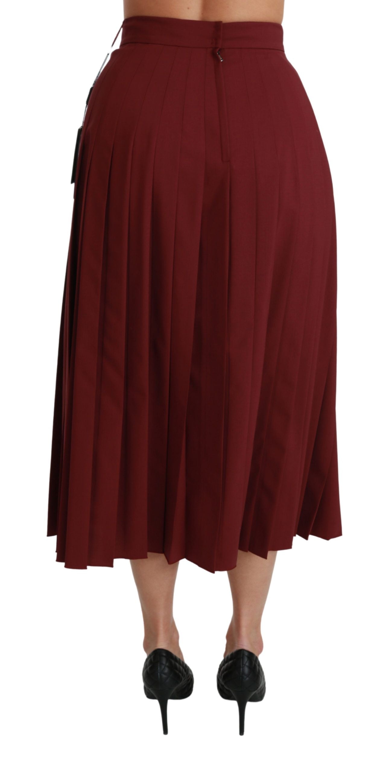 Red High Waist Pleated Maxi Wool Skirt-Dolce & Gabbana-LabelTerrace.com