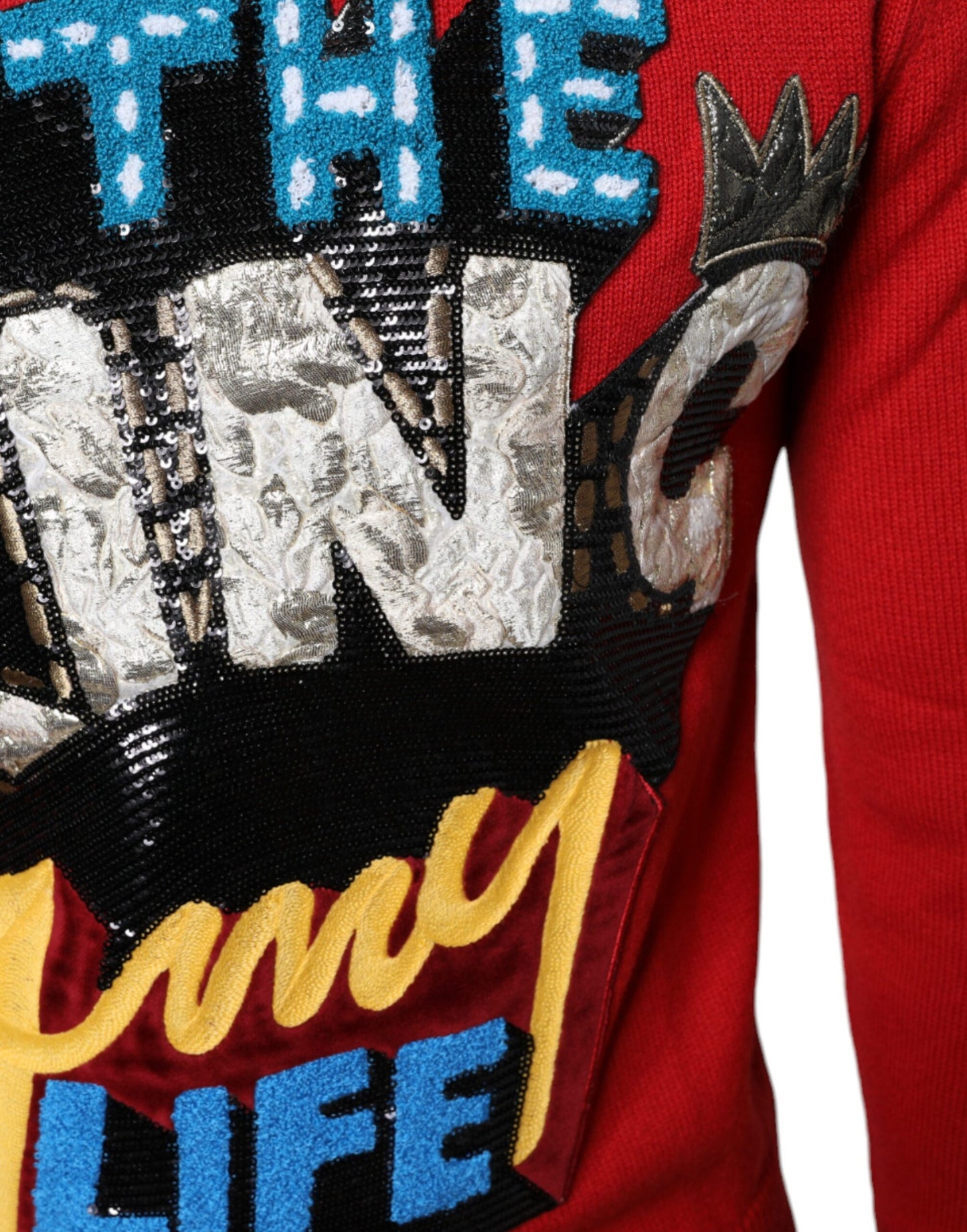 Red I'm The King Wool Crew Neck Sweatshirt Sweater-Dolce & Gabbana-LabelTerrace.com