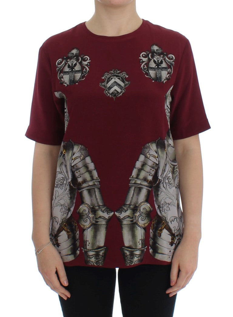 Red Knight Print Silk Blouse T-shirt-Dolce & Gabbana-LabelTerrace.com