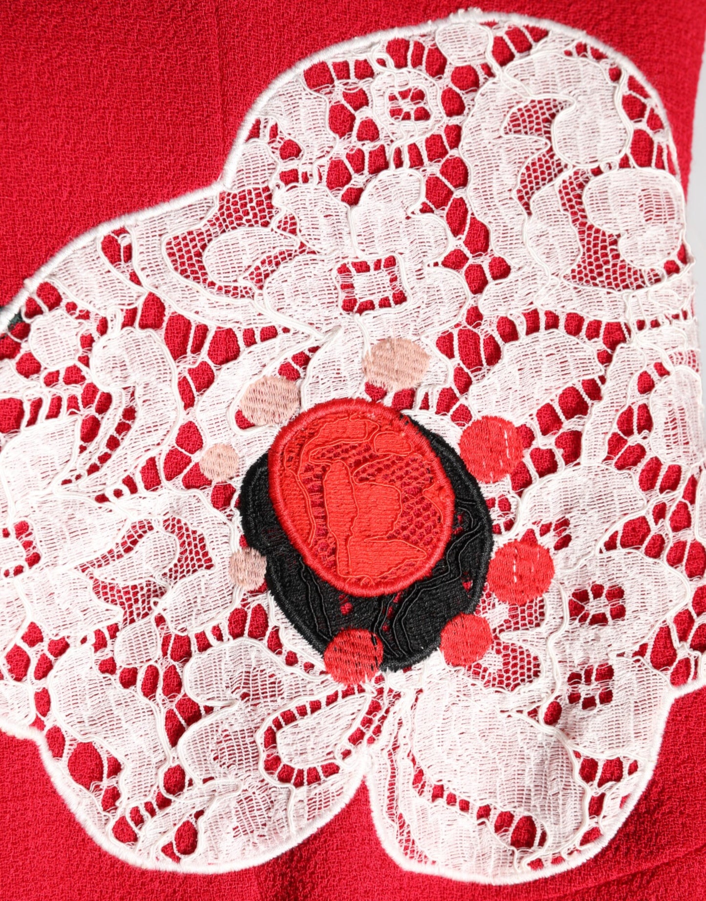 Red Lace Floral Applique A-line Mini Dress-Dolce & Gabbana-LabelTerrace.com
