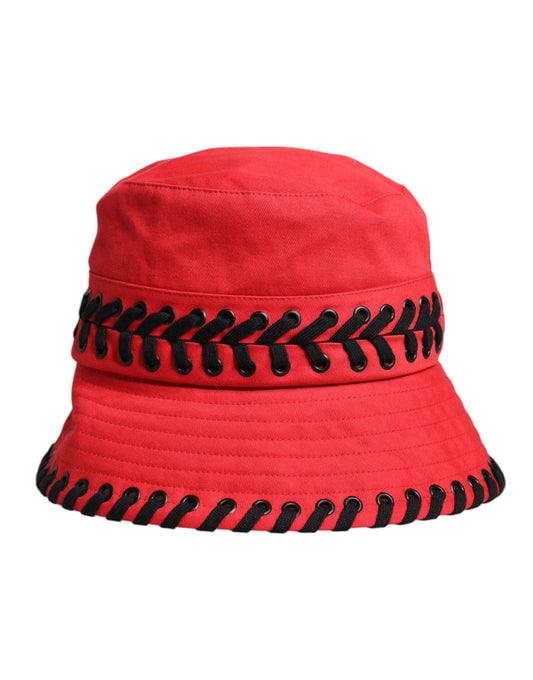 Red Lace Polyester Wide Brim Bucket Hat-Dolce & Gabbana-LabelTerrace.com