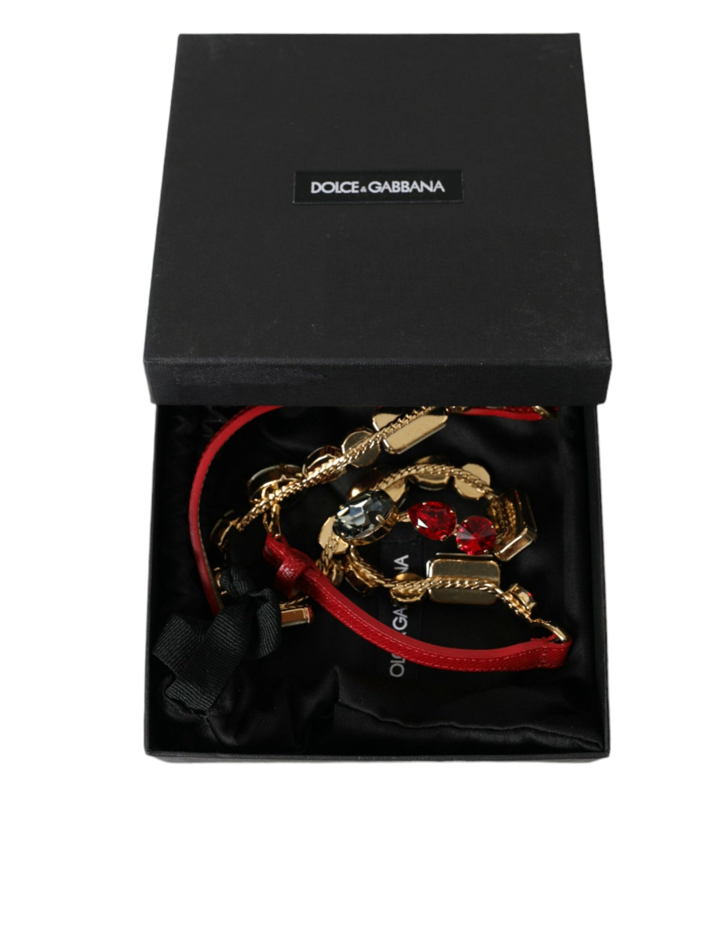 Red Leather Crystal Chain Waist Belt-Dolce & Gabbana-LabelTerrace.com