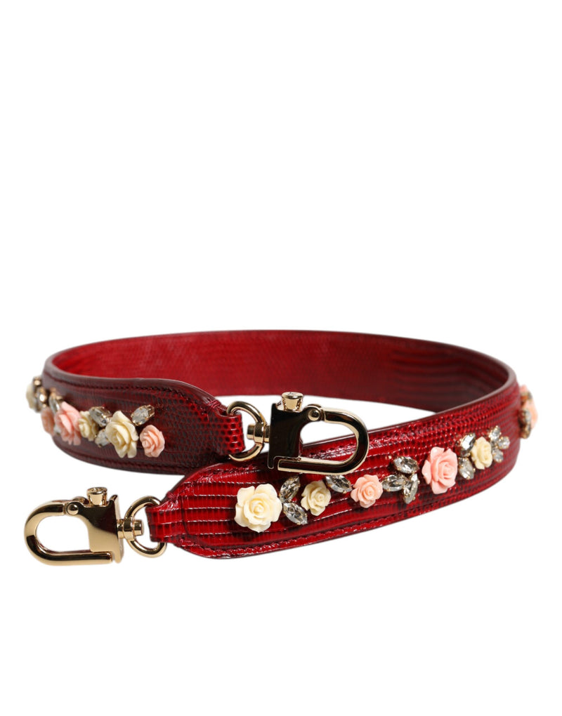 Red Leather Floral Embellish Bag Shoulder Strap-Dolce & Gabbana-LabelTerrace.com