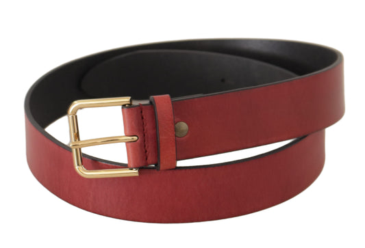 Red Leather Gold Logo Engraved Metal Buckle Belt-Dolce & Gabbana-LabelTerrace.com