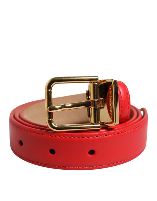 Red Leather Gold Metal Buckle Cintura Belt-Dolce & Gabbana-LabelTerrace.com