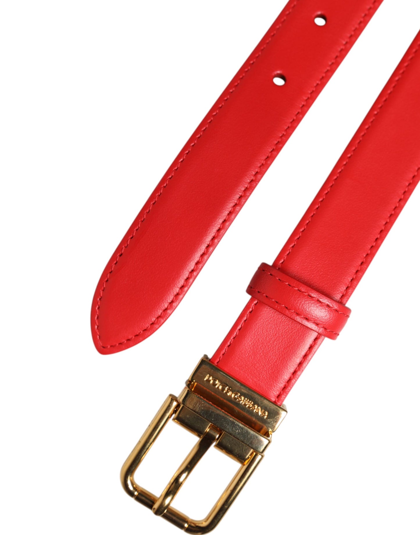 Red Leather Gold Metal Buckle Cintura Belt-Dolce & Gabbana-LabelTerrace.com