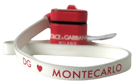 Red Leather Gold Tone Metal Logo Print Airpods Case-Dolce & Gabbana-LabelTerrace.com