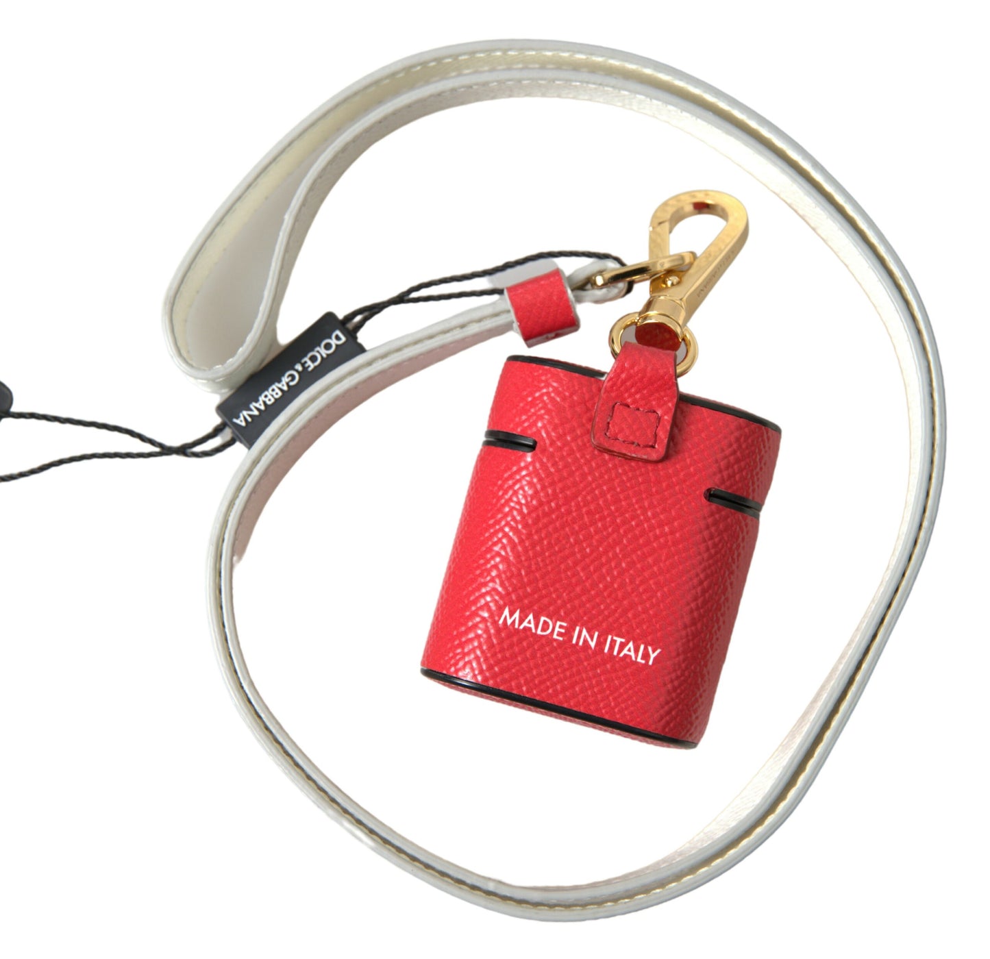 Red Leather Gold Tone Metal Logo Print Airpods Case-Dolce & Gabbana-LabelTerrace.com