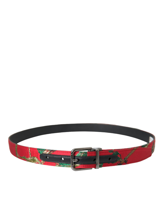 Red Leather Jacquard Silver Metal Buckle Belt-Dolce & Gabbana-LabelTerrace.com
