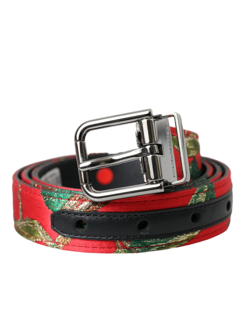 Red Leather Jacquard Silver Metal Buckle Belt-Dolce & Gabbana-LabelTerrace.com