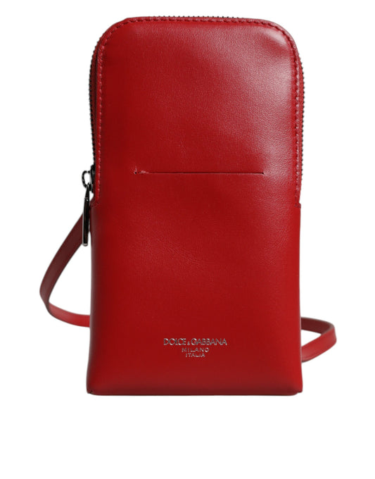 Red Leather Purse Phone Sling Crossbody Neck Strap Bag-Dolce & Gabbana-LabelTerrace.com